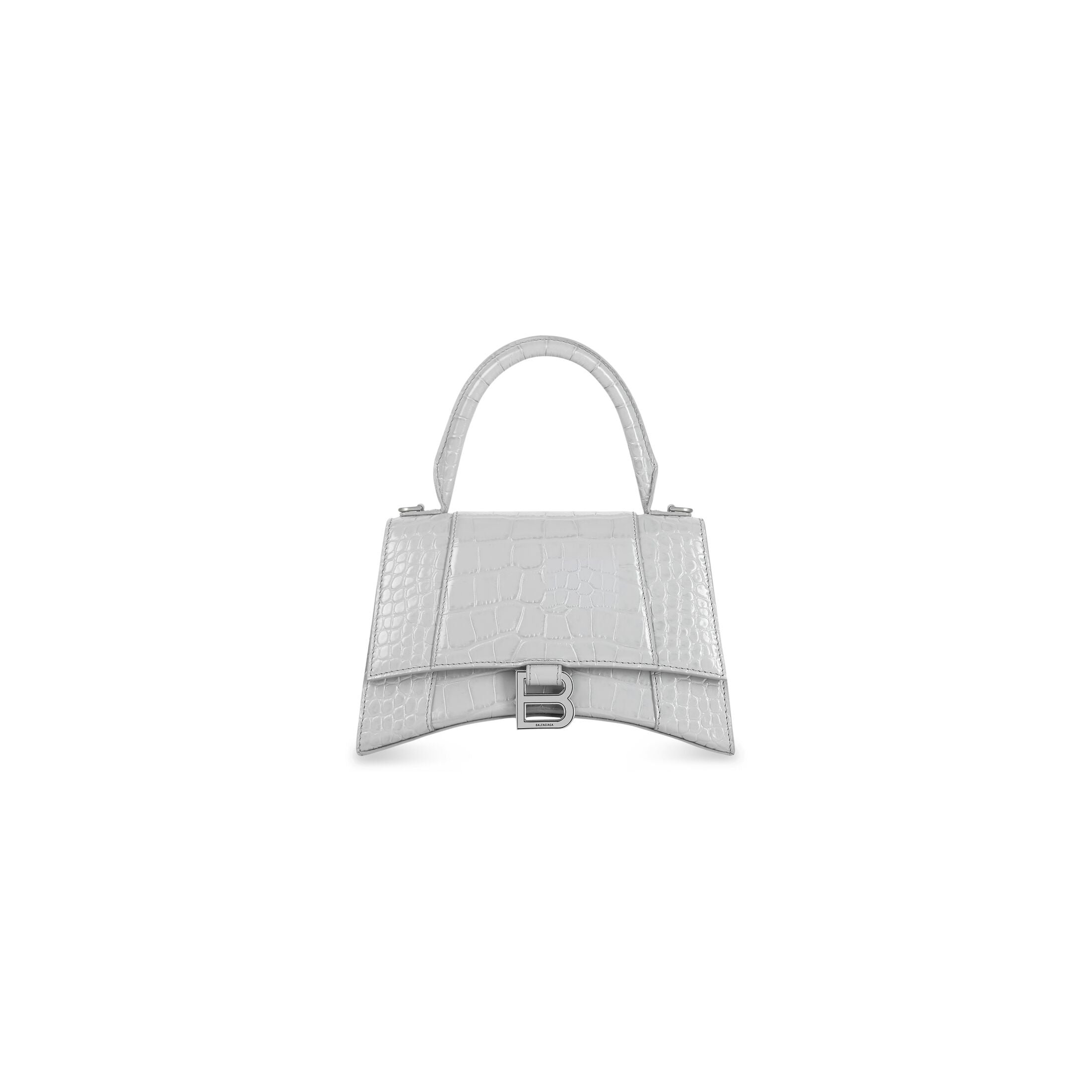 Balenciaga Hourglass Small Handbag Crocodile Embossed IN GREY