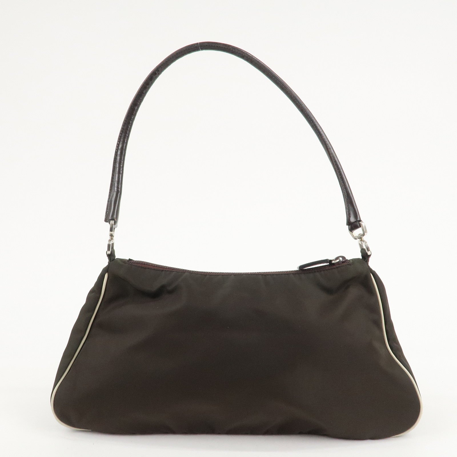 Prada Nylon Leather Shoulder bandoulière Flower Motif Vert Marron