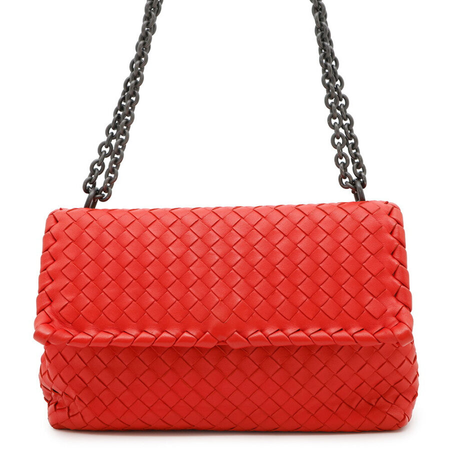 Bottega Veneta INTRECCIATO Olympia Chainshoulder Bag Red Leather | Studio Nafay