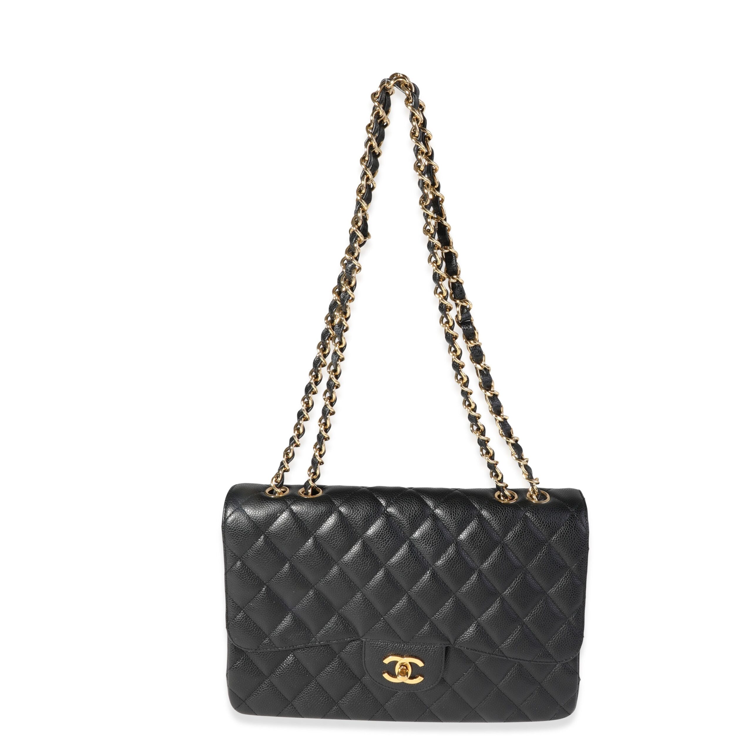 Chanel Black Quilted Caviar Jumbo Classic Single New Bag