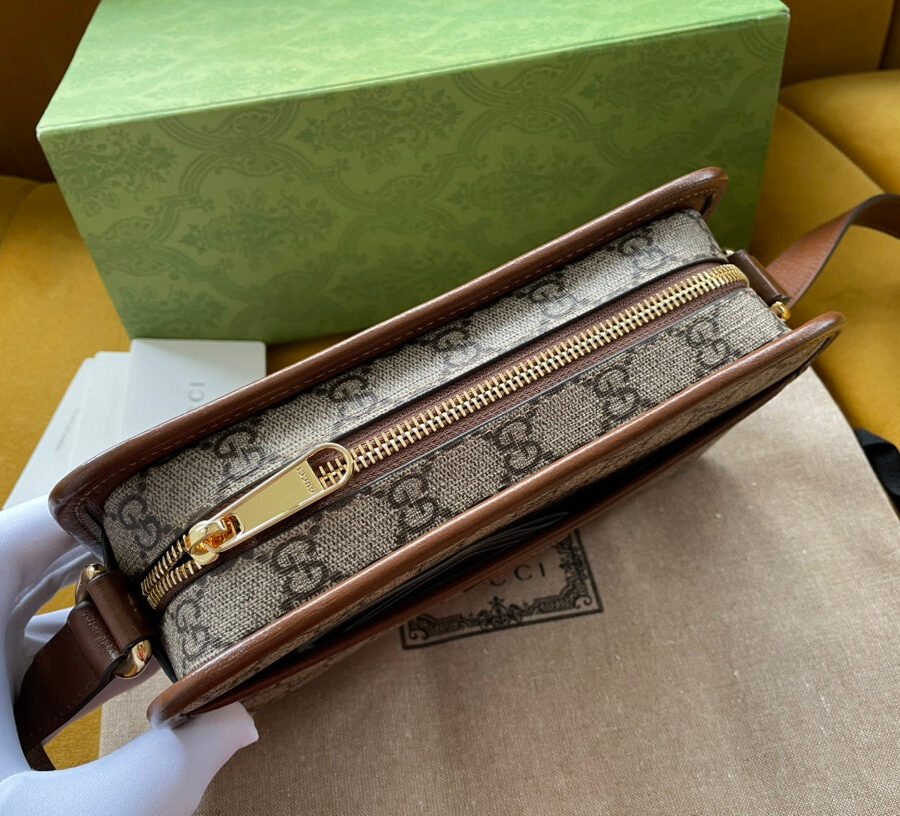 BAG WITH INTERLOCKING G 22 IN BEIGE EBONY CANVAS AND BROWN CALFSKIN TRIM | Studio Nafay