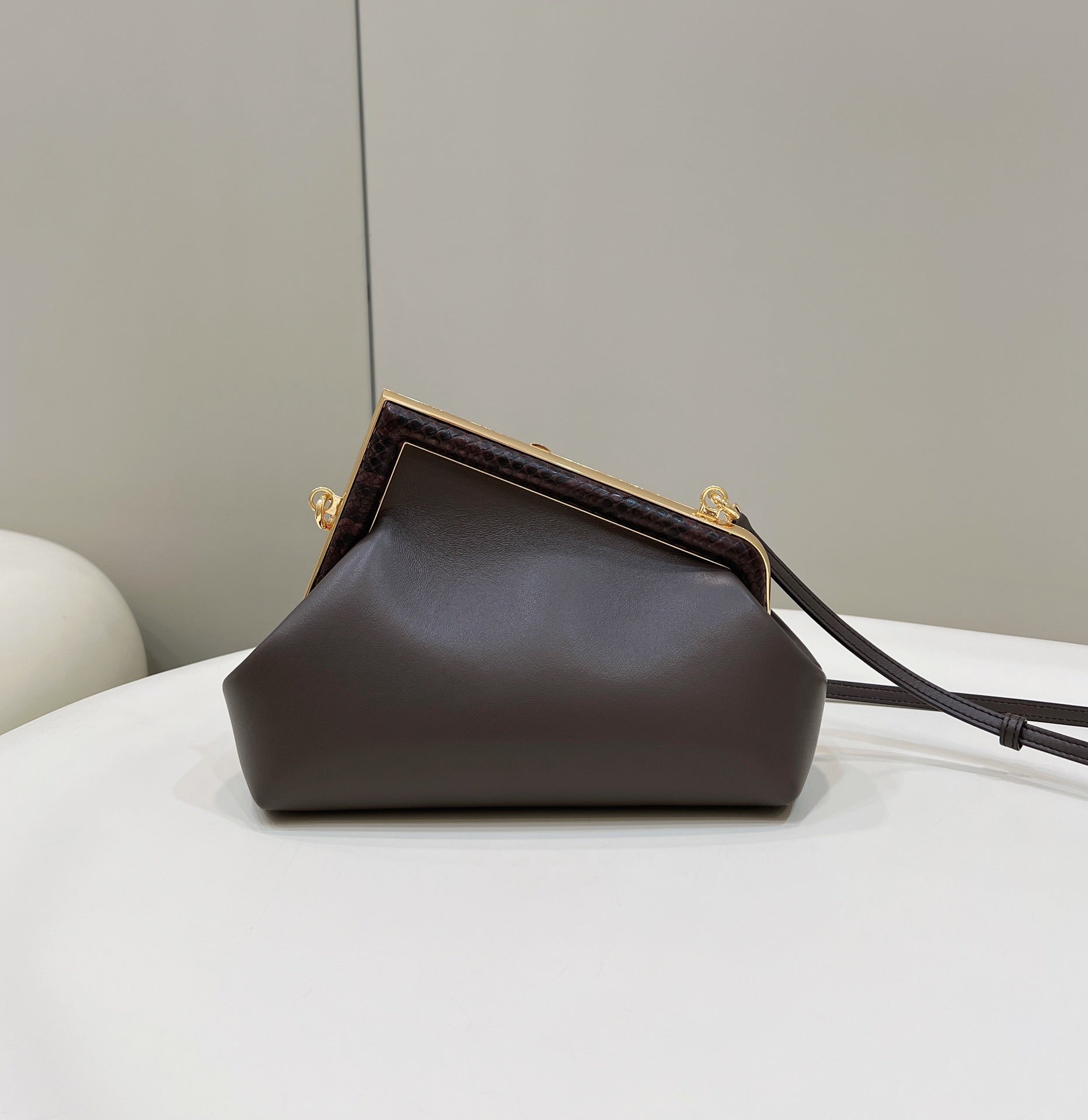 Fendi First Medium 26 BAG IN Chocolate Brown Calfskin WITH GOLD Har…
