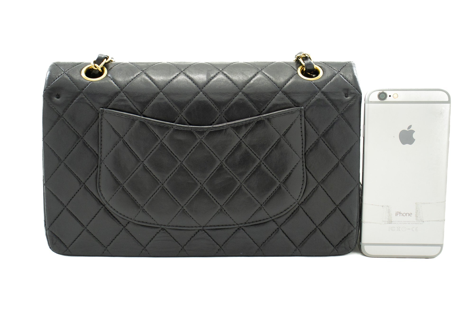 Chanel 2.55 Double Flap Medium Chain Shoulder Bag Black Lambskin J94