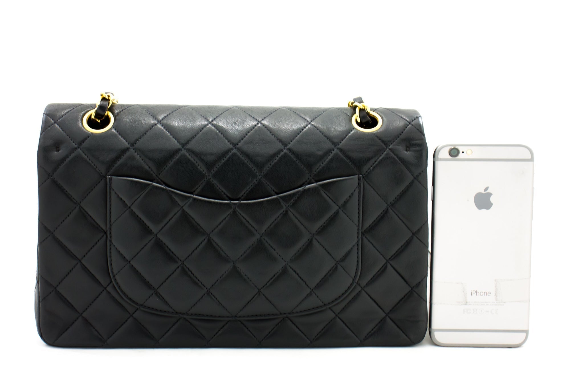 Chanel 2.55 Double Flap Medium Chain Shoulder Bag Black Lambskin H93