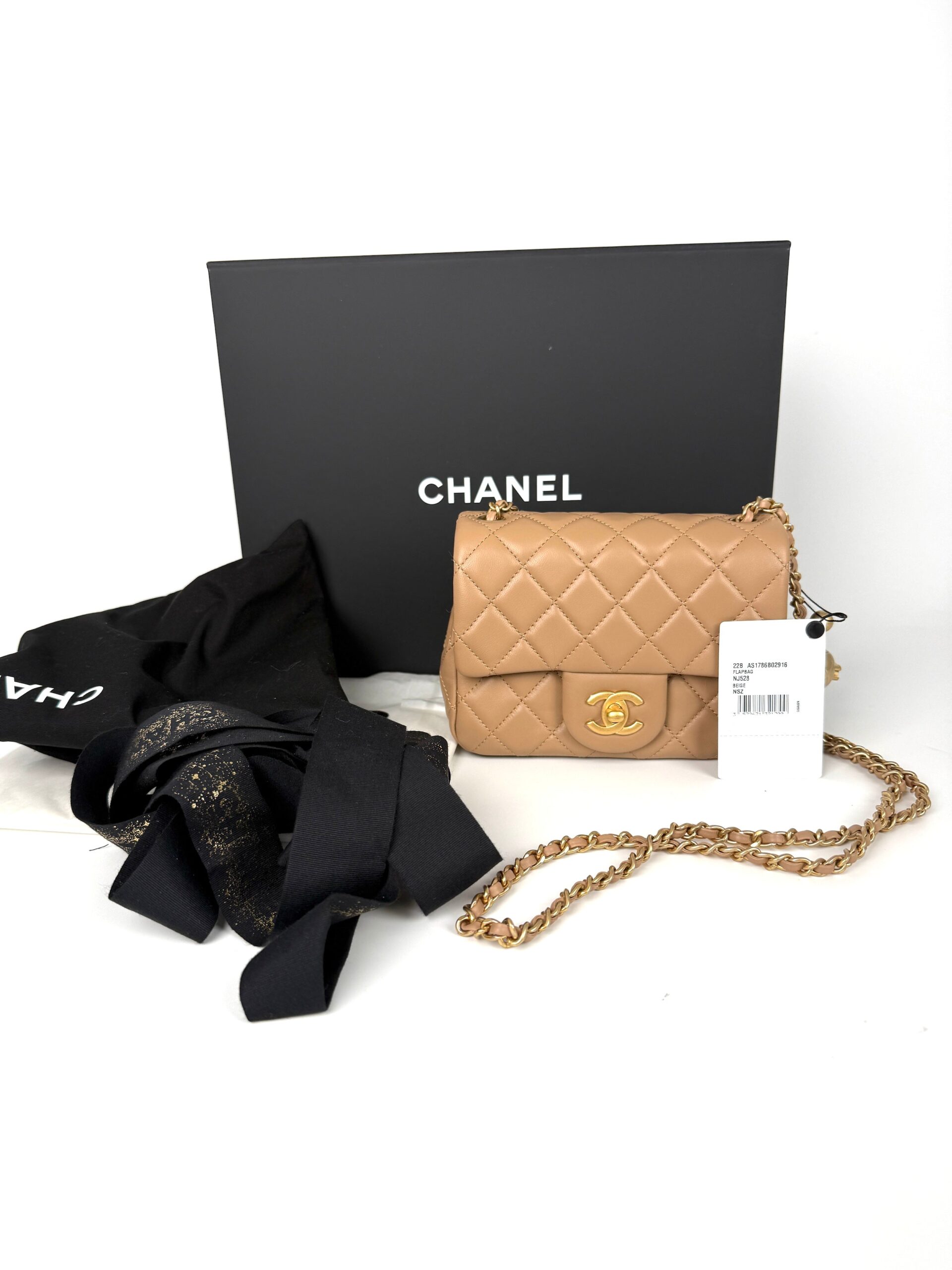 New Chanel Mini Pearl Crush Lambskin Quilted Dark Beige Flap Crossb…