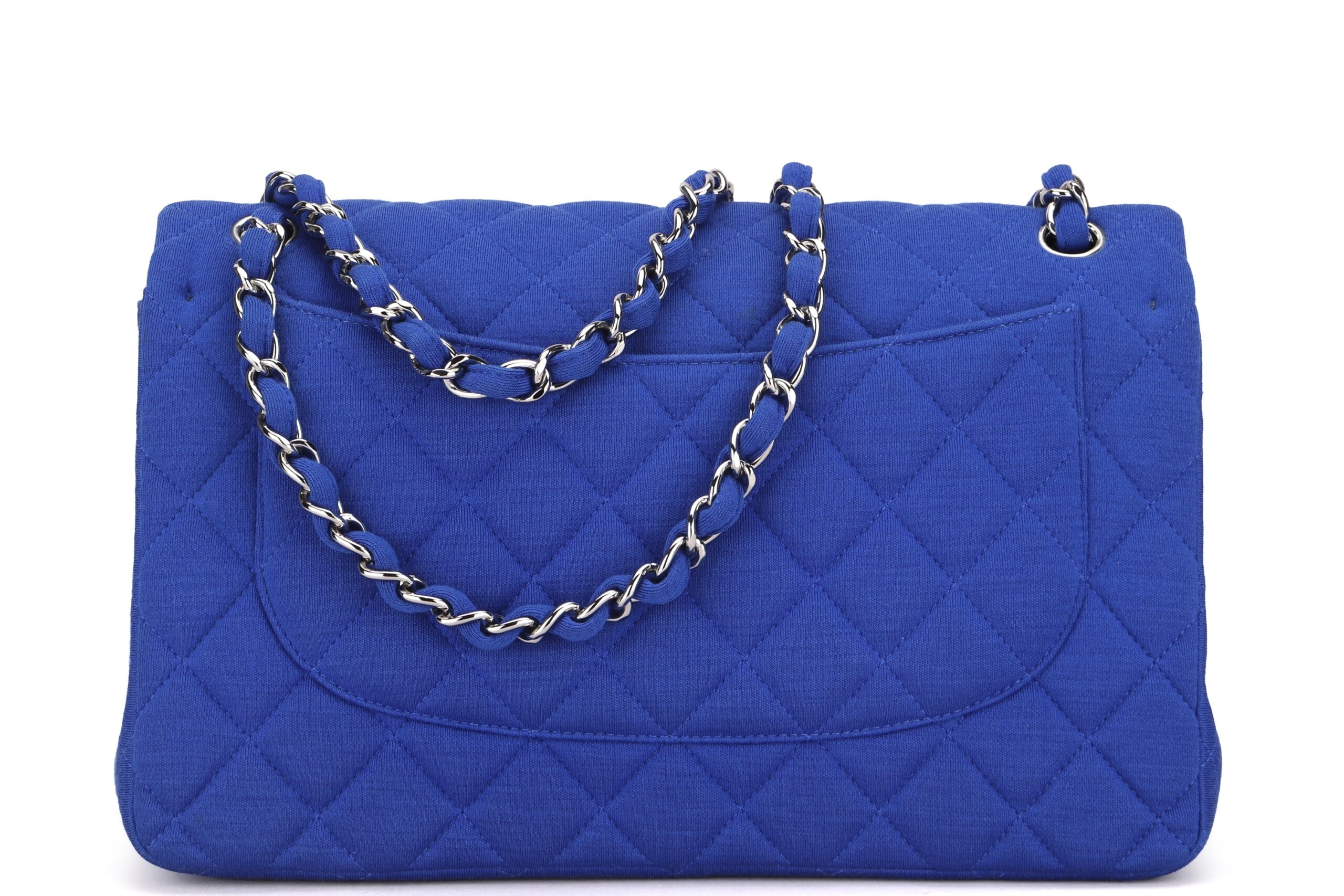 Chanel Classic FLAP 1962xxxx Jumbo BLUE Fabric Silver Hardware W