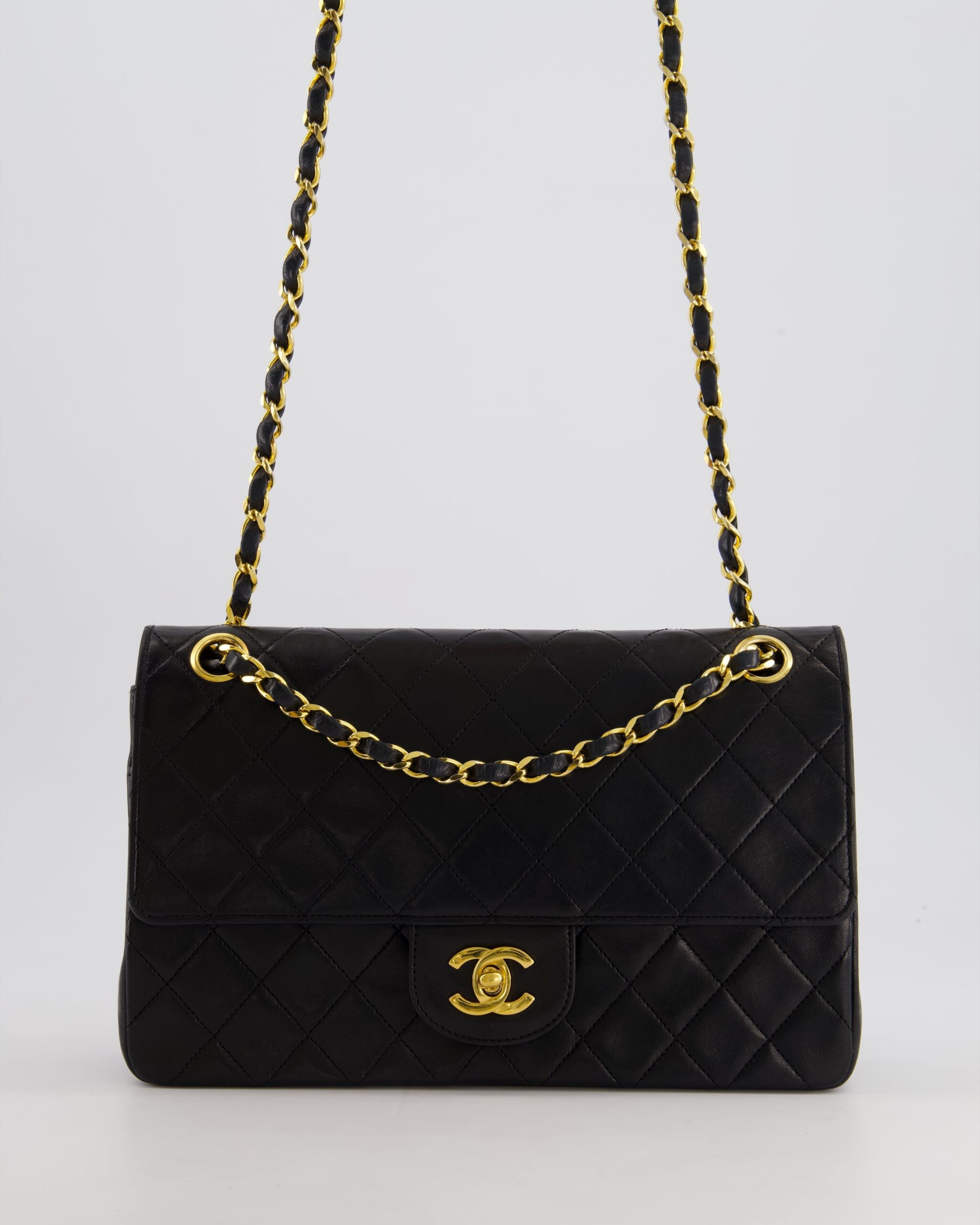 Chanel Black Medium Classic Double Flap Bag In Lambskin Leather Wit…