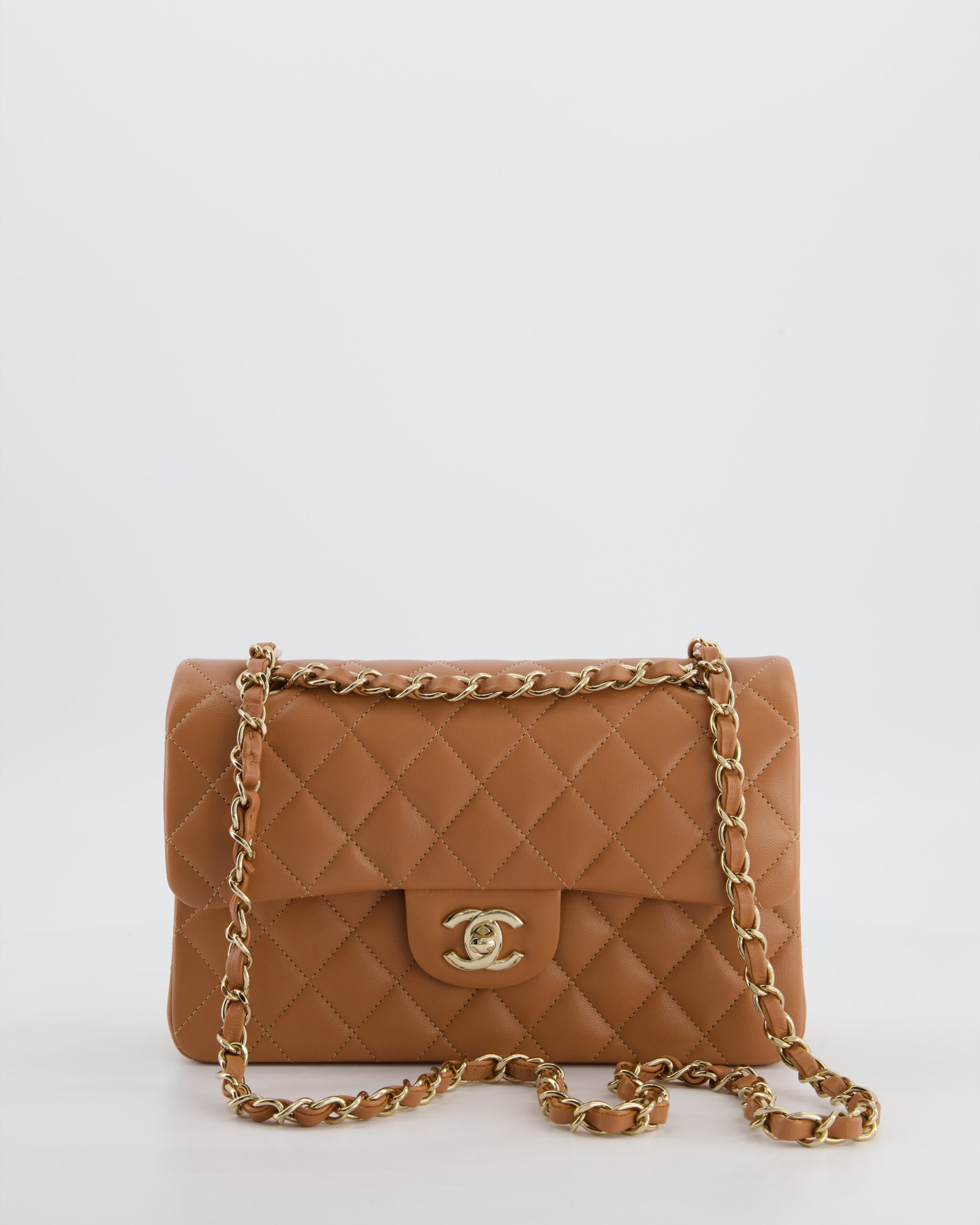 *HOT* Chanel Caramel Small Classic Double Flap Bag in Lambskin Leather with Champagne Gold Hardware