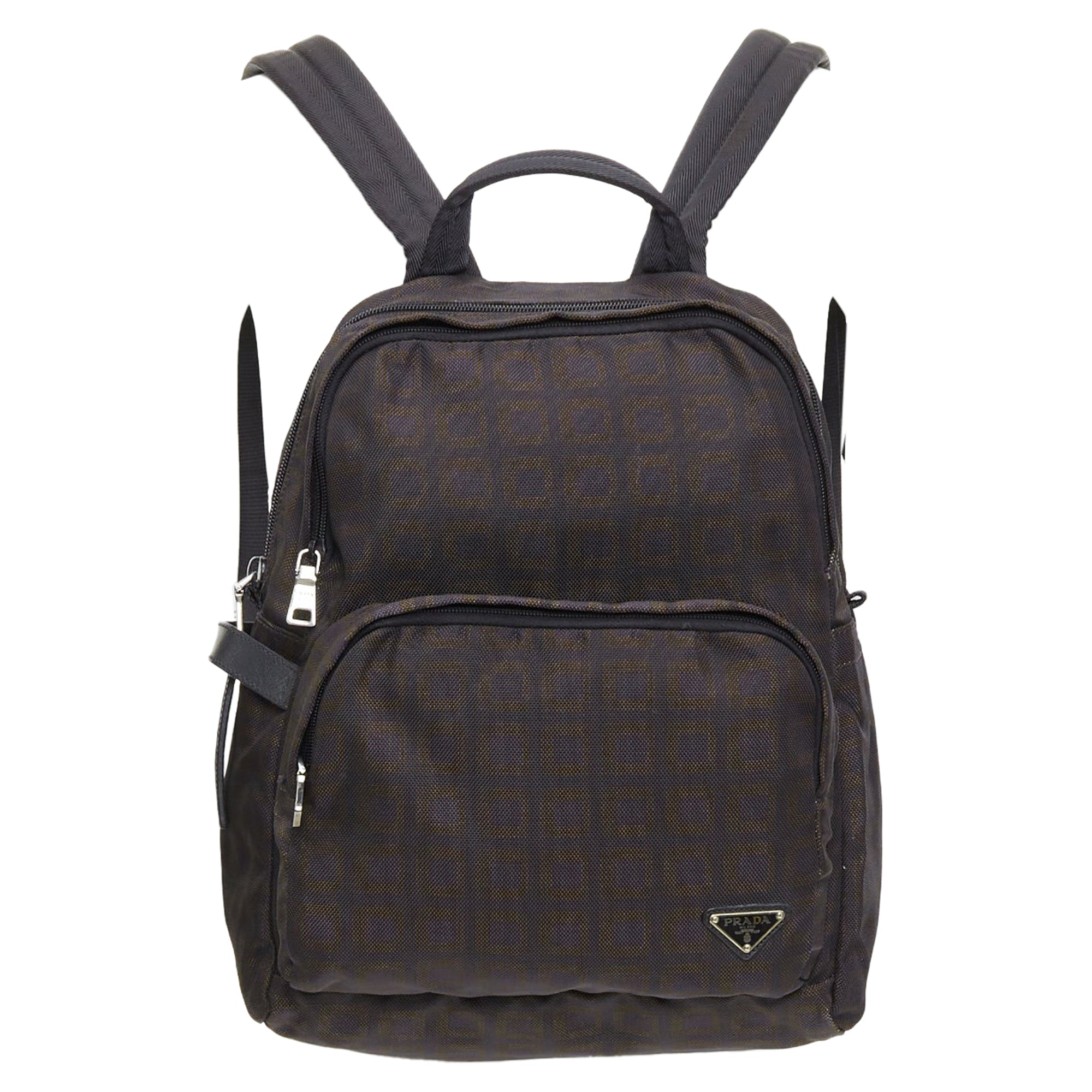Prada Check Print Triangle Logo Nylon Backpack