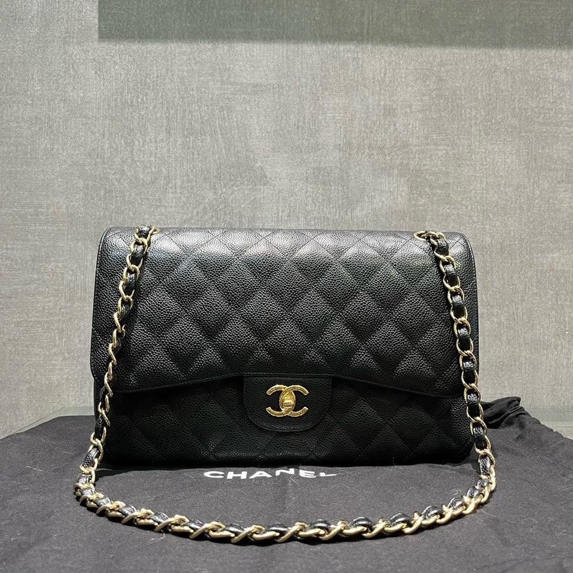 Classic Flap Jumbo Bolso de Oficina Caviar Negro Bolso