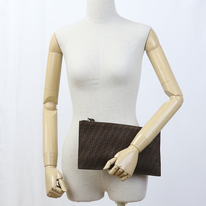 Fendi Afis Slim Clutch Medium Flat Baguette Leather Brown Women